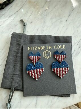 Elizabeth Cole Patriotic Beaded Double Heart Earrings